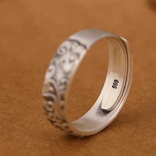 999 Silver Lotus Plum Blossom Engraved Enlightenment Ring 999 Silver Lotus Plum Blossom Engraved Enlightenment Ring