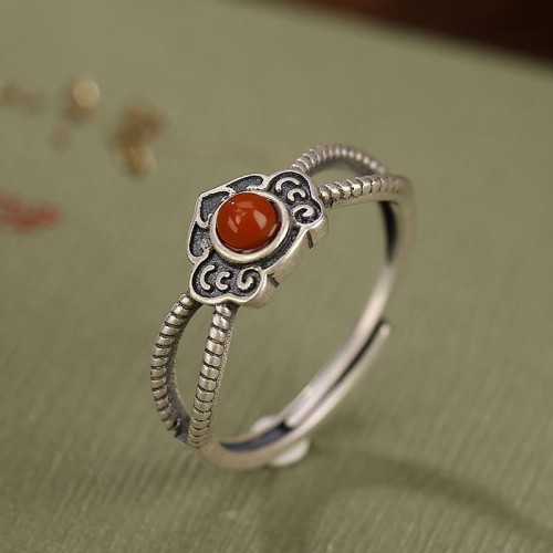 925 Sterling Silver Red Agate Logical Thinking Ring 925 Sterling Silver Red Agate Logical Thinking Ring