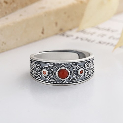 925 Silver Red Agate Auspicious Clouds Ring 925 Silver Red Agate Auspicious Clouds Ring