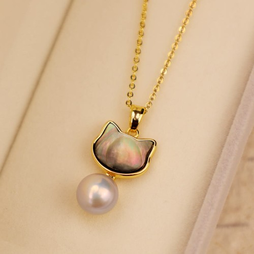 Natural Pearl Copper Cat Healing Necklace Earrings Natural Pearl Copper Cat Healing Necklace Earrings