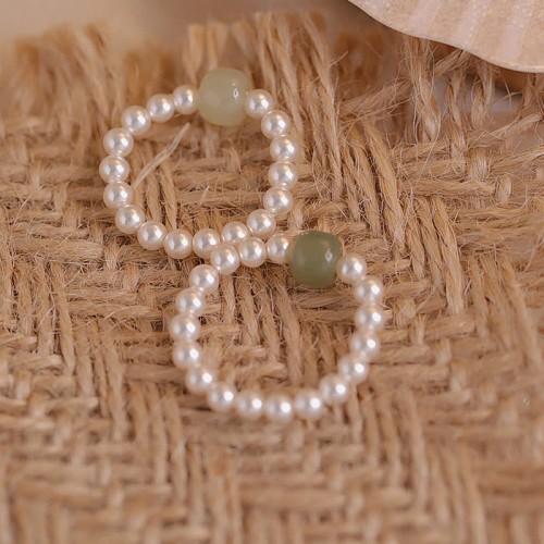 Round Jade Pearl Beads Luck Ring