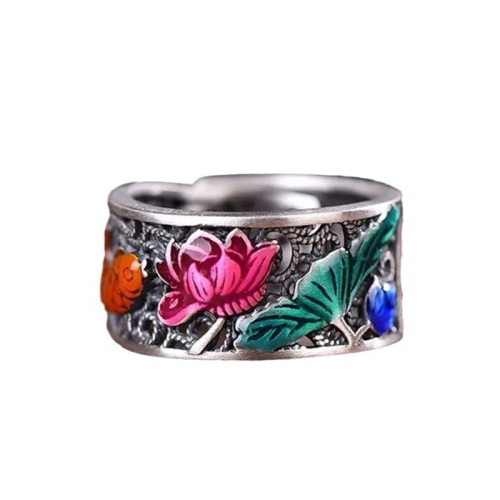 Copper Blue Enamel Lotus Koi Fish Luck Ring Copper Blue Enamel Lotus Koi Fish Luck Ring