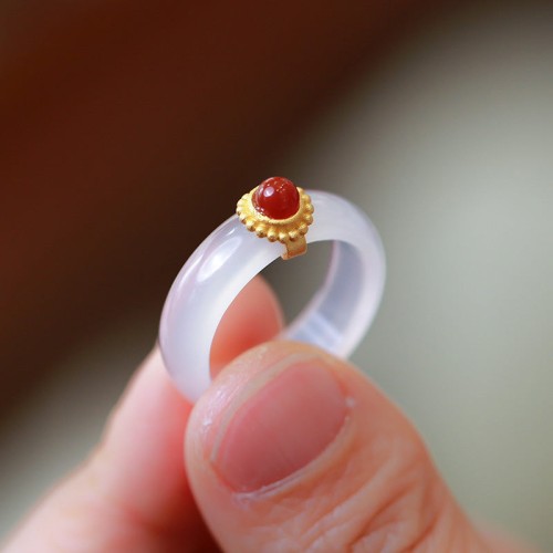 White Agate Cyan Jade Luck Protection Ring White Agate Cyan Jade Luck Protection Ring