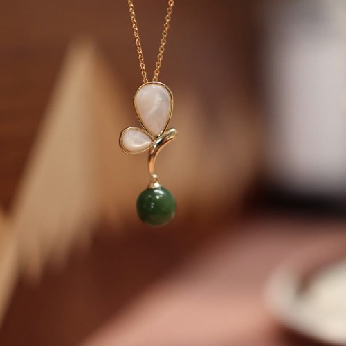 Butterfly Tridacna Stone Cyan Jade Jewelry Set