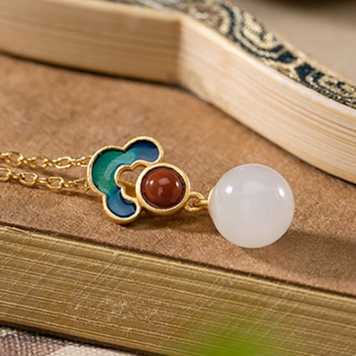 925 Silver Hetian White Jade Auspicious Necklace Set 925 Silver Hetian White Jade Auspicious Necklace Set