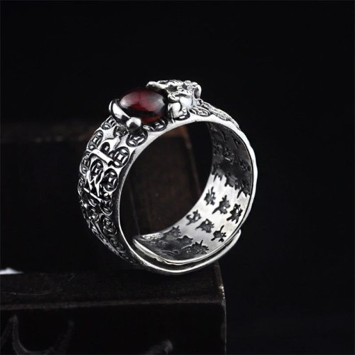 Feng Shui PiXiu Red Garnet Wealth Ring