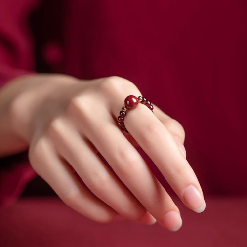 Garnet Cinnabar PiXiu Om Mani Padme Hum Protection Ring