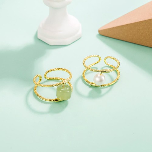 Round Jade Pearl Double Layer Luck Ring