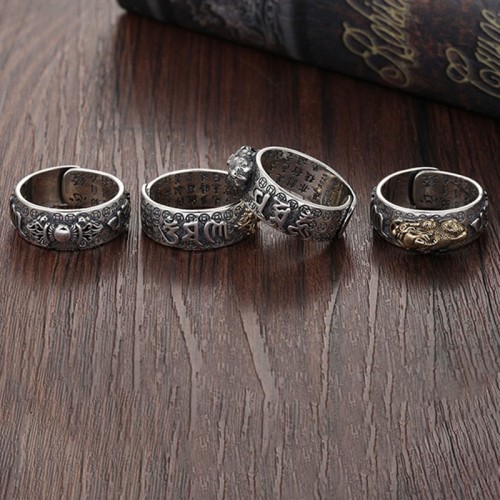 Tibetan 990 Sterling Silver Om Mani Padme Hum PiXiu Vajra Ring Tibetan 990 Sterling Silver Om Mani Padme Hum PiXiu Vajra Ring