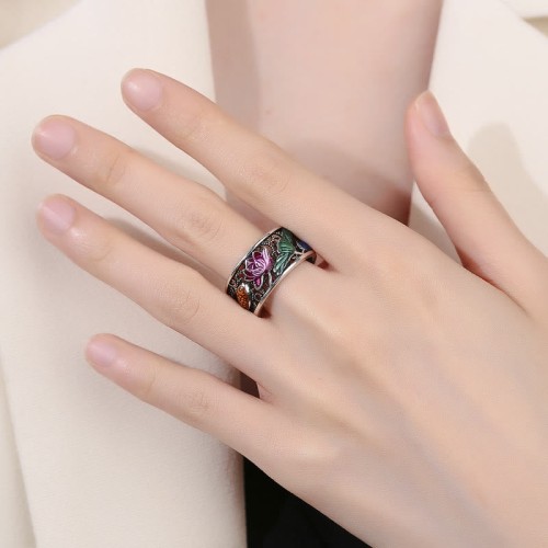 Copper Blue Enamel Lotus Koi Fish Luck Ring Copper Blue Enamel Lotus Koi Fish Luck Ring