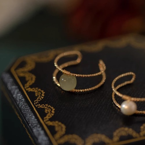 Round Jade Pearl Double Layer Luck Ring