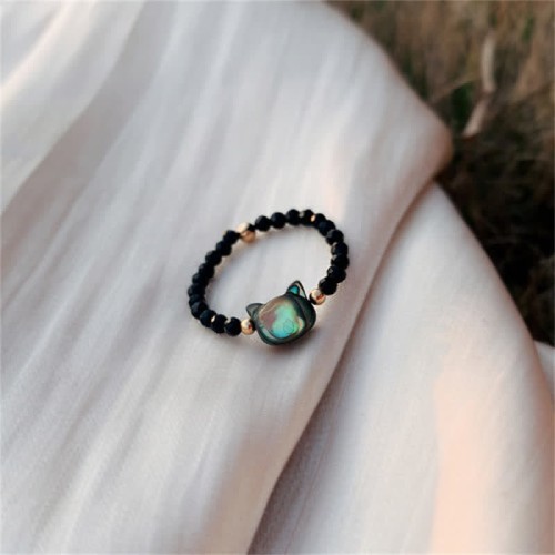 Tridacna Stone Cat 14K Gold Blessing Ring Tridacna Stone Cat 14K Gold Blessing Ring