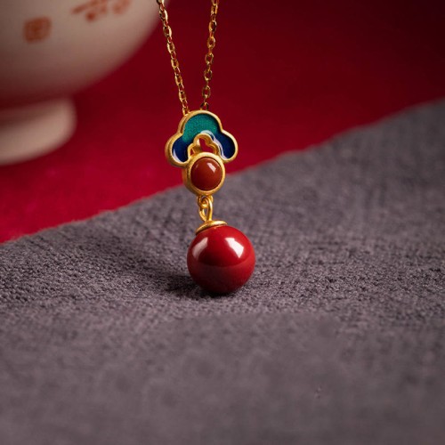 925 Silver Plated Gold Cinnabar Red Agate Necklace Set 925 Silver Plated Gold Cinnabar Red Agate Necklace Set