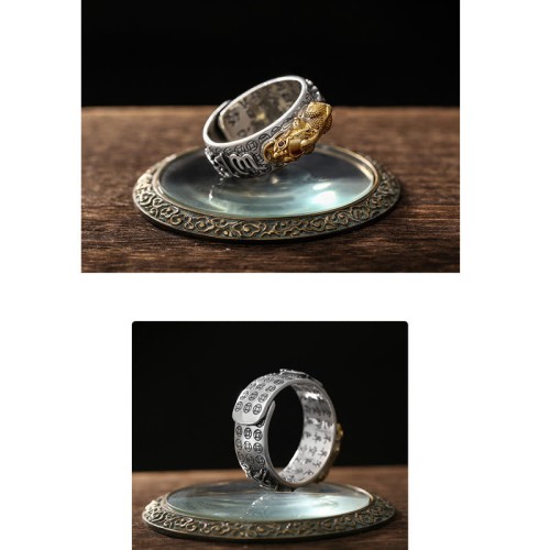 Tibetan 990 Sterling Silver Om Mani Padme Hum PiXiu Vajra Ring Tibetan 990 Sterling Silver Om Mani Padme Hum PiXiu Vajra Ring