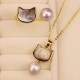 Natural Pearl Copper Cat Healing Necklace Earrings Natural Pearl Copper Cat Healing Necklace Earrings