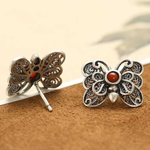 925 Sterling Silver Red Agate Butterfly Ring Set 925 Sterling Silver Red Agate Butterfly Ring Set