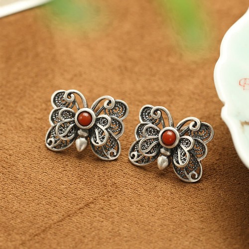 925 Sterling Silver Red Agate Butterfly Ring Set 925 Sterling Silver Red Agate Butterfly Ring Set