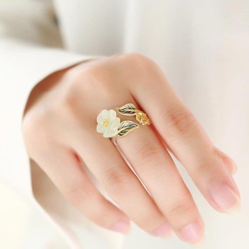 925 Silver Plated Copper White Jade Luck Ring 925 Silver Plated Copper White Jade Luck Ring