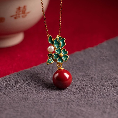 925 Silver Plated Cinnabar Pearl Flower Blessing Set 925 Silver Plated Cinnabar Pearl Flower Blessing Set