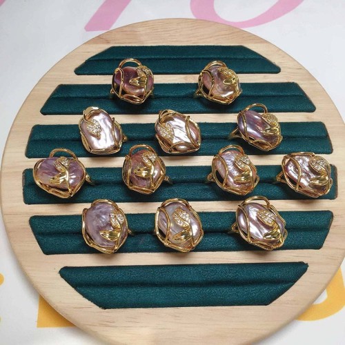 Pearl Copper Gold Flower Wealth Ring