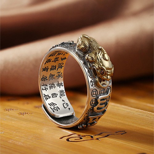 Tibetan 990 Sterling Silver Om Mani Padme Hum PiXiu Vajra Ring Tibetan 990 Sterling Silver Om Mani Padme Hum PiXiu Vajra Ring