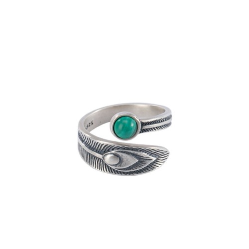 Malachite Bead Feather Protection Ring Malachite Bead Feather Protection Ring