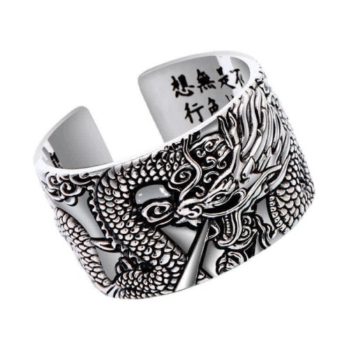 999 Sterling Silver Dragon Carved Protection Ring 999 Sterling Silver Dragon Carved Protection Ring