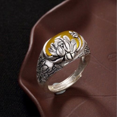 Citrine Lotus Blessing Adjustable Ring