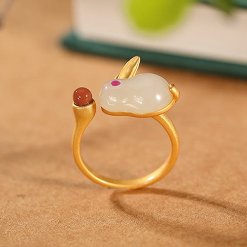 925 Silver Rabbit Year Hetian Jade Luck Set