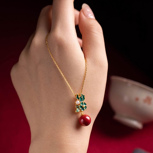 925 Silver Plated Cinnabar Pearl Flower Blessing Set 925 Silver Plated Cinnabar Pearl Flower Blessing Set