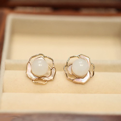 925 Silver Plated Gold Hetian White Jade Necklace Set 925 Silver Plated Gold Hetian White Jade Necklace Set
