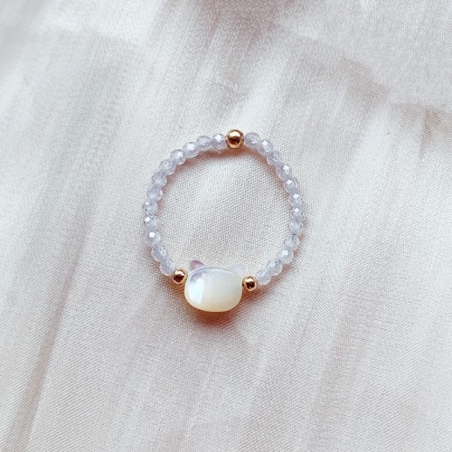 Tridacna Stone Cat 14K Gold Blessing Ring Tridacna Stone Cat 14K Gold Blessing Ring