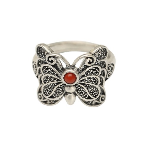 925 Sterling Silver Red Agate Butterfly Ring Set 925 Sterling Silver Red Agate Butterfly Ring Set