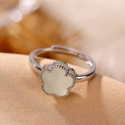 925 Silver Plated Hetian Jade Flower Luck Set 925 Silver Plated Hetian Jade Flower Luck Set
