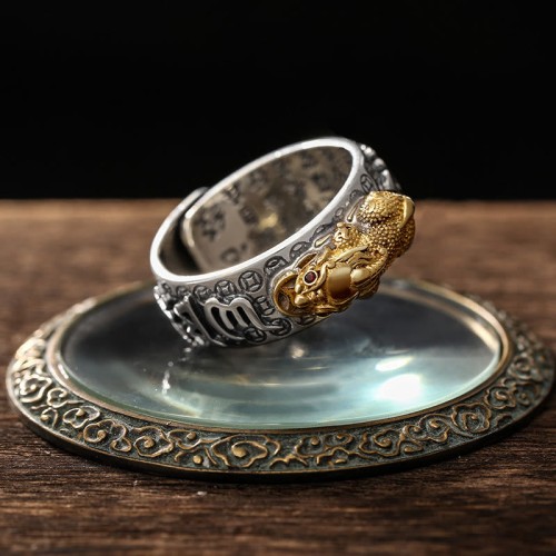 Tibetan 990 Sterling Silver Om Mani Padme Hum PiXiu Vajra Ring Tibetan 990 Sterling Silver Om Mani Padme Hum PiXiu Vajra Ring