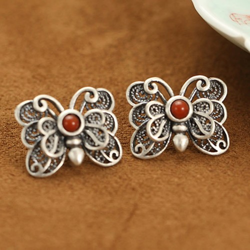 925 Sterling Silver Red Agate Butterfly Ring Set 925 Sterling Silver Red Agate Butterfly Ring Set