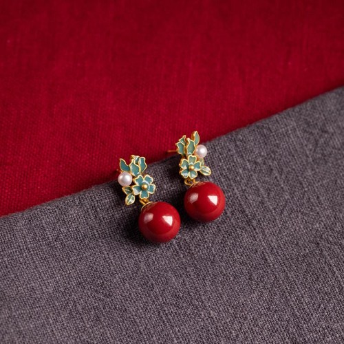 925 Silver Plated Cinnabar Pearl Flower Blessing Set 925 Silver Plated Cinnabar Pearl Flower Blessing Set