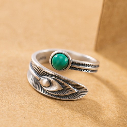 Malachite Bead Feather Protection Ring Malachite Bead Feather Protection Ring