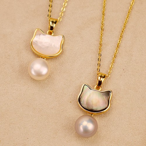 Natural Pearl Copper Cat Healing Necklace Earrings Natural Pearl Copper Cat Healing Necklace Earrings