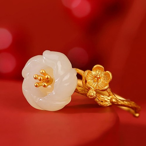 925 Silver Plated Hetian Jade Plum Blossom Luck Set 925 Silver Plated Hetian Jade Plum Blossom Luck Set