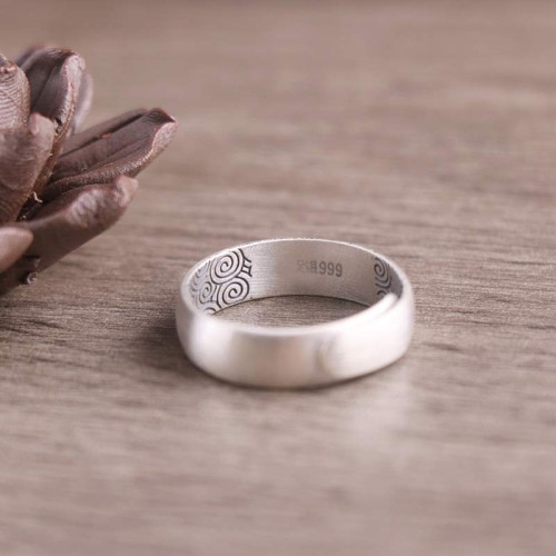 999 Sterling Silver Lotus Elephant Blessing Ring