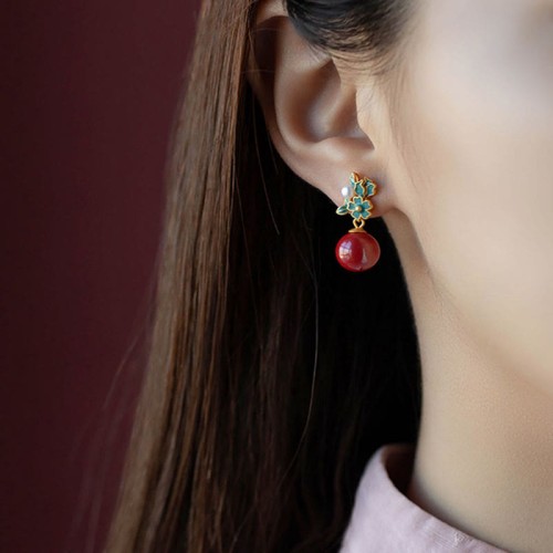 925 Silver Plated Cinnabar Pearl Flower Blessing Set 925 Silver Plated Cinnabar Pearl Flower Blessing Set