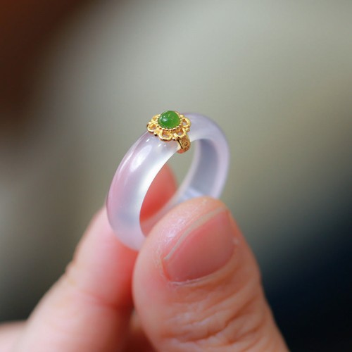 White Agate Cyan Jade Luck Protection Ring White Agate Cyan Jade Luck Protection Ring