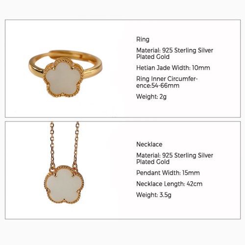 925 Silver Plated Hetian Jade Flower Luck Set 925 Silver Plated Hetian Jade Flower Luck Set