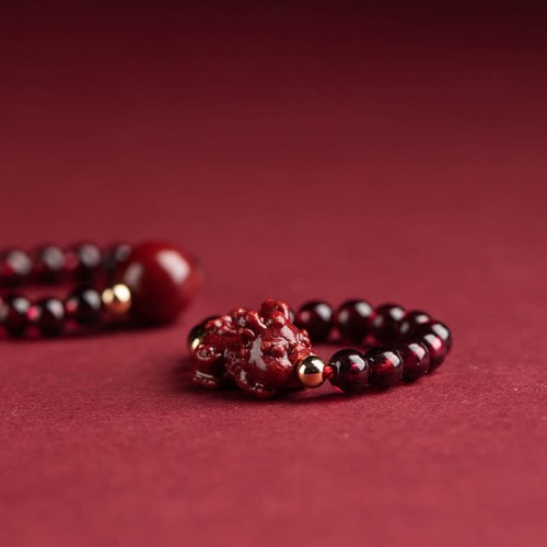 Garnet Cinnabar PiXiu Om Mani Padme Hum Protection Ring