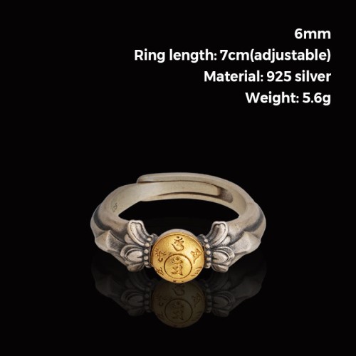 925 Silver Manjusri Om Mani Padme Hum Peace Ring 925 Silver Manjusri Om Mani Padme Hum Peace Ring