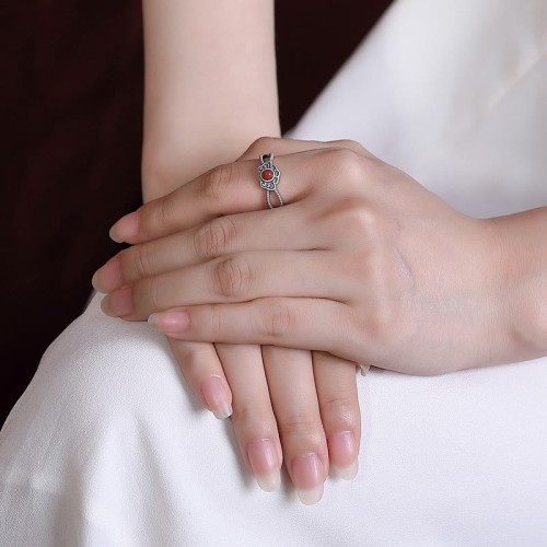 925 Sterling Silver Red Agate Logical Thinking Ring 925 Sterling Silver Red Agate Logical Thinking Ring