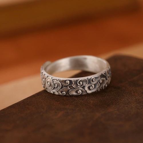 999 Silver Lotus Plum Blossom Engraved Enlightenment Ring 999 Silver Lotus Plum Blossom Engraved Enlightenment Ring