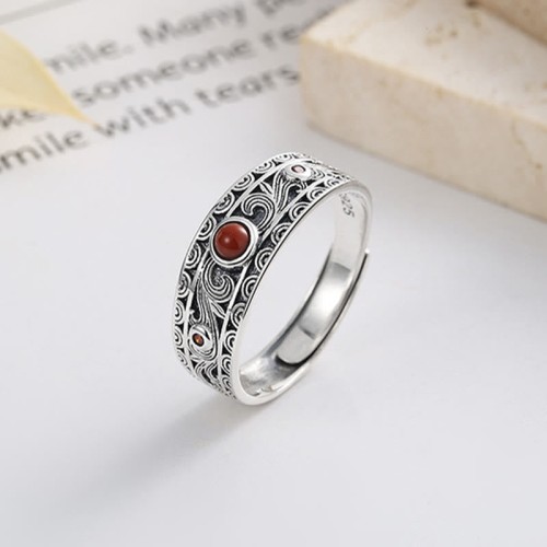 925 Silver Red Agate Auspicious Clouds Ring 925 Silver Red Agate Auspicious Clouds Ring