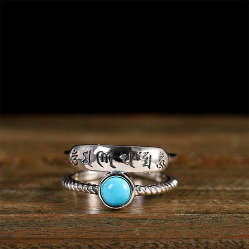 925 Silver Turquoise Six True Words Blessing Ring 925 Silver Turquoise Six True Words Blessing Ring